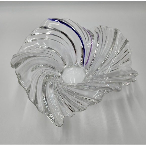 Mikasa Other - Mikasa‎ Belle Epoque Clear Crystal/Blue  Glass Wave Swirl Bowl Centerpiece Dish